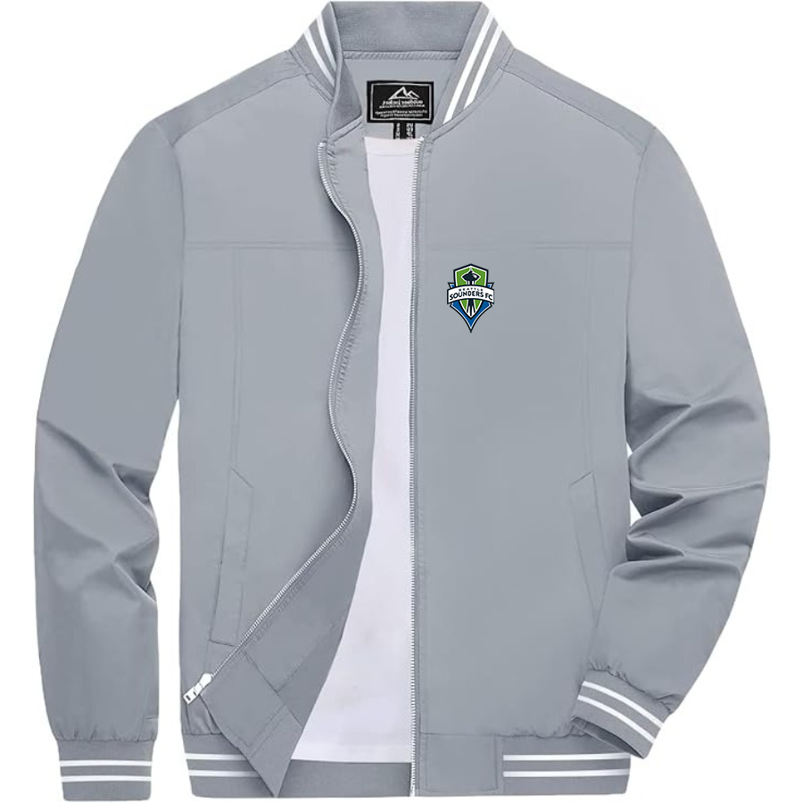 Men’s Seattle Sounders FC Lightweight Zip-Up Bomber Jacket with Ribbed Collar and Cuffs - Versatile Casual Outerwear