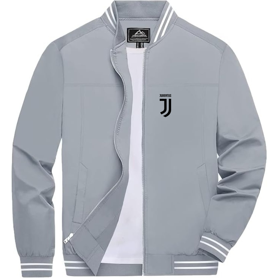 Men’s Juventus Soccer Lightweight Zip-Up Bomber Jacket with Ribbed Collar and Cuffs - Versatile Casual Outerwear (Copy)