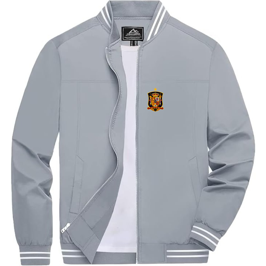 Men’s Spain National Soccer Team Lightweight Zip-Up Bomber Jacket with Ribbed Collar and Cuffs - Versatile Casual Outerwear