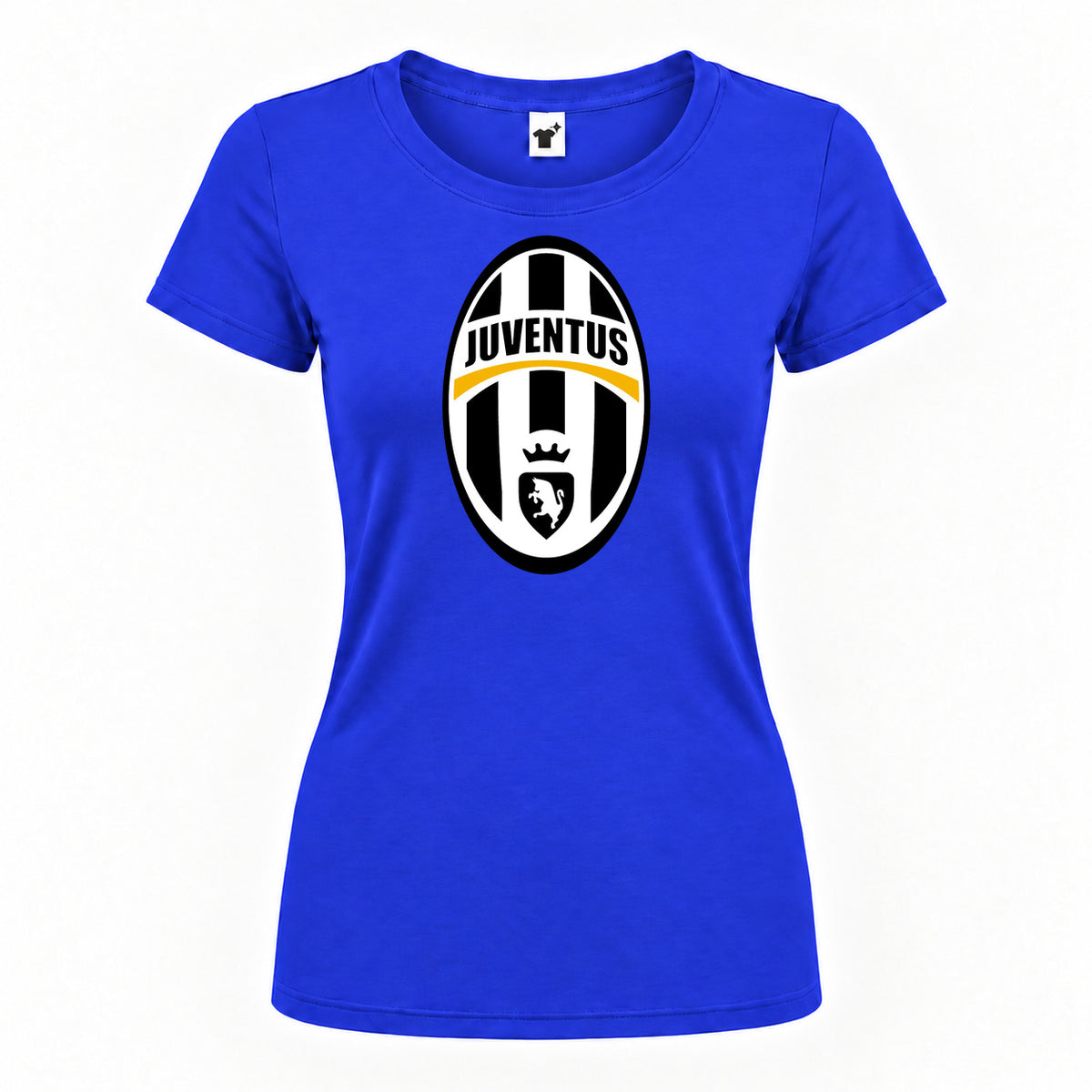 Women's Juventus Football Club Classic Round Neck T-Shirt — Royal Blue — original logo on current Drive garment