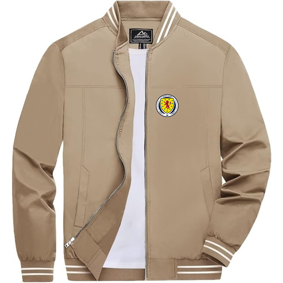 Men’s Scotland National Soccer Team Lightweight Zip-Up Bomber Jacket with Ribbed Collar and Cuffs - Versatile Casual Outerwear