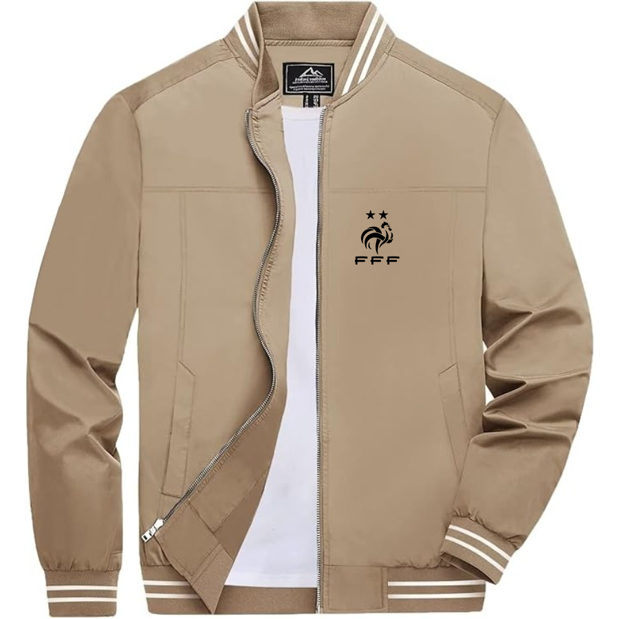 Men’s France Soccer - Lightweight Zip-Up Bomber Jacket with Ribbed Collar and Cuffs - Versatile Casual Outerwear