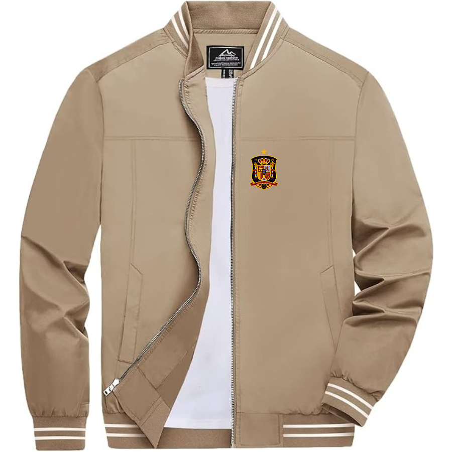 Men’s Spain National Soccer Team Lightweight Zip-Up Bomber Jacket with Ribbed Collar and Cuffs - Versatile Casual Outerwear