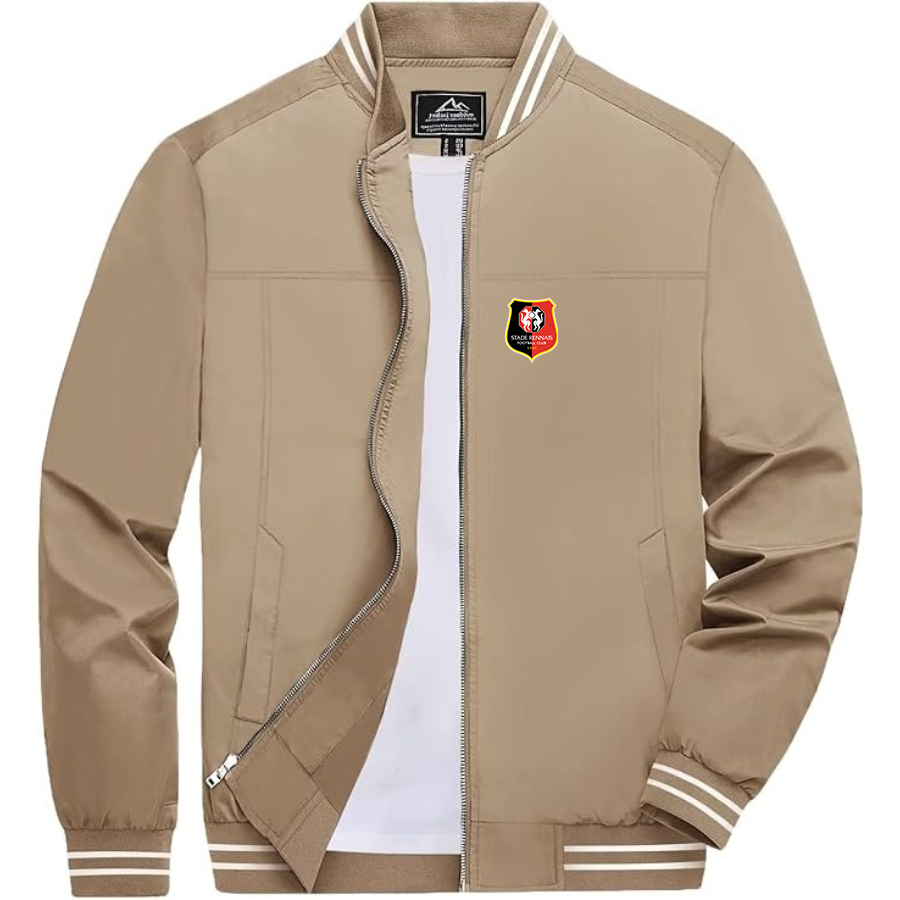Men’s Stade Rennais FC Lightweight Zip-Up Bomber Jacket with Ribbed Collar and Cuffs - Versatile Casual Outerwear
