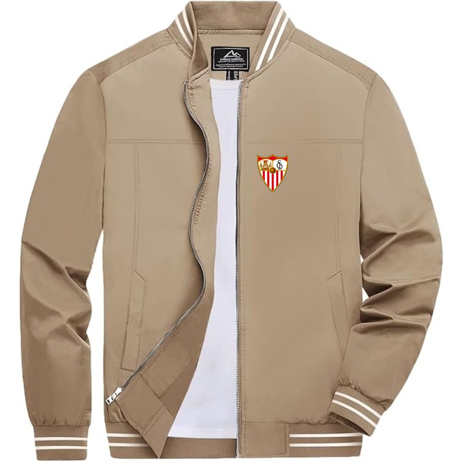 Men’s Sevilla FC Lightweight Zip-Up Bomber Jacket with Ribbed Collar and Cuffs - Versatile Casual Outerwear
