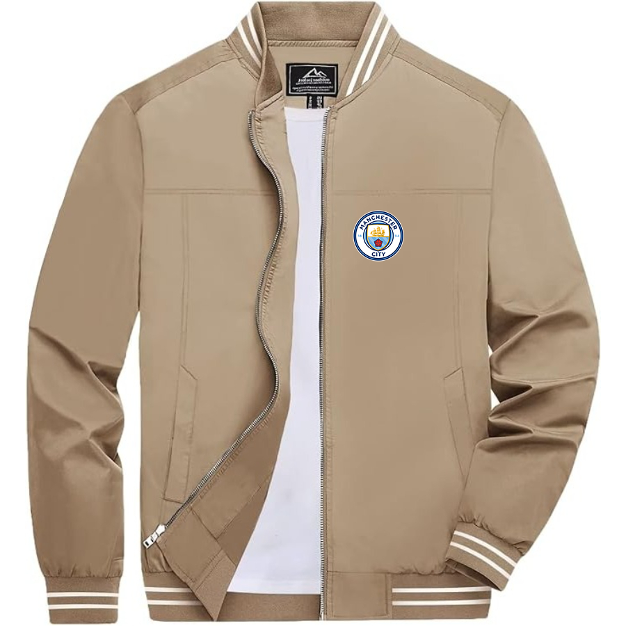 Men’s Manchester City Soccer - Lightweight Zip-Up Bomber Jacket with Ribbed Collar and Cuffs - Versatile Casual Outerwear