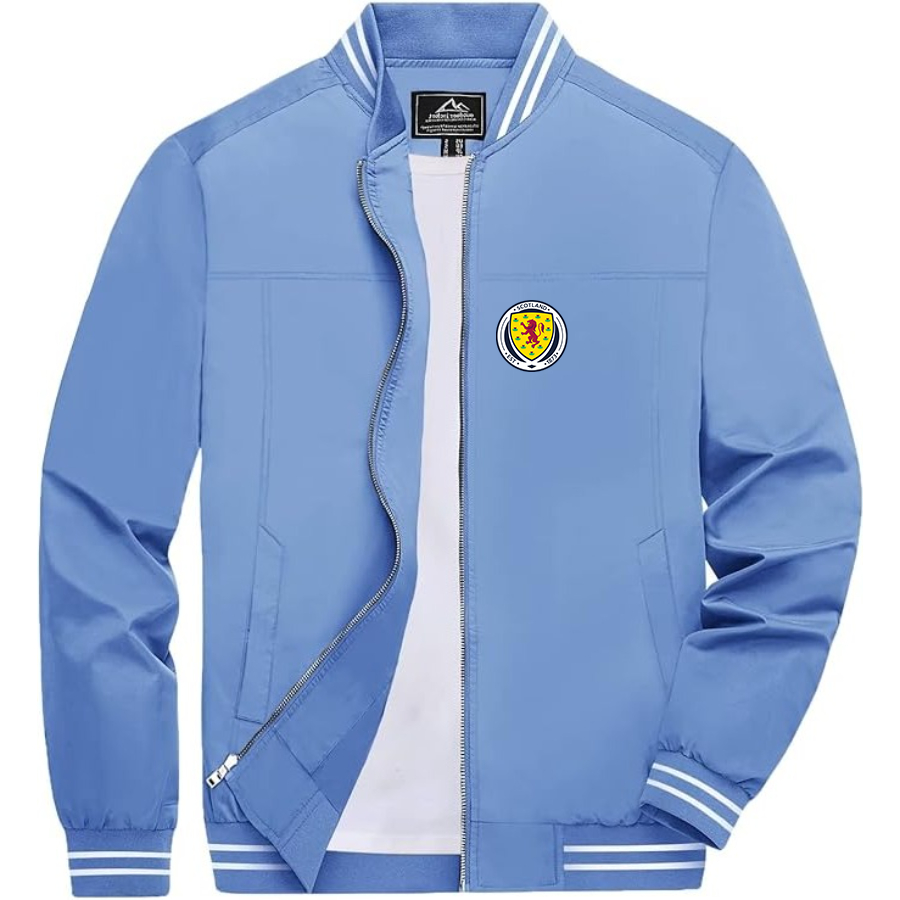 Men’s Scotland National Soccer Team Lightweight Zip-Up Bomber Jacket with Ribbed Collar and Cuffs - Versatile Casual Outerwear
