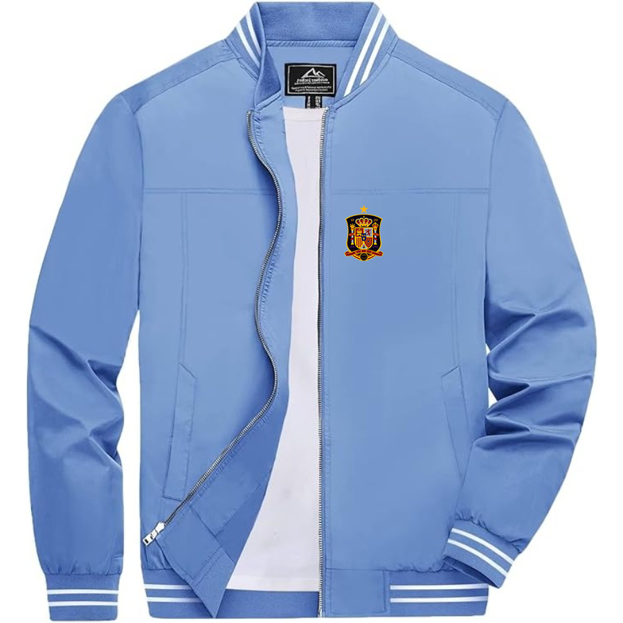 Men’s Spain National Soccer Team Lightweight Zip-Up Bomber Jacket with Ribbed Collar and Cuffs - Versatile Casual Outerwear