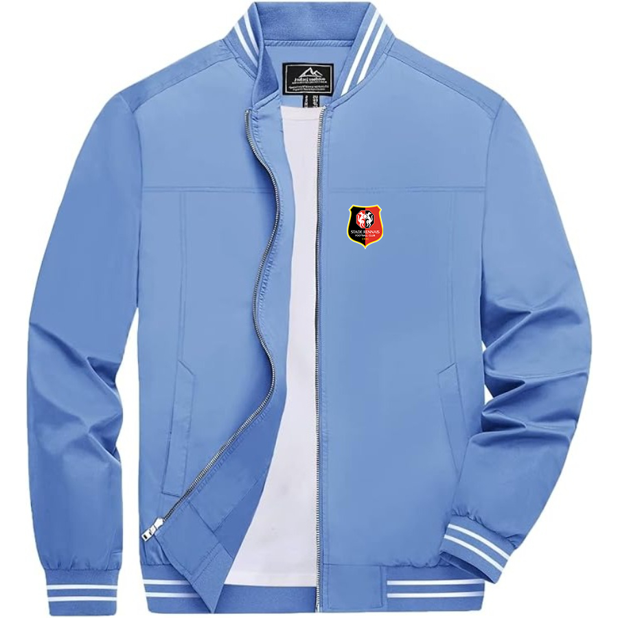 Men’s Stade Rennais FC Lightweight Zip-Up Bomber Jacket with Ribbed Collar and Cuffs - Versatile Casual Outerwear