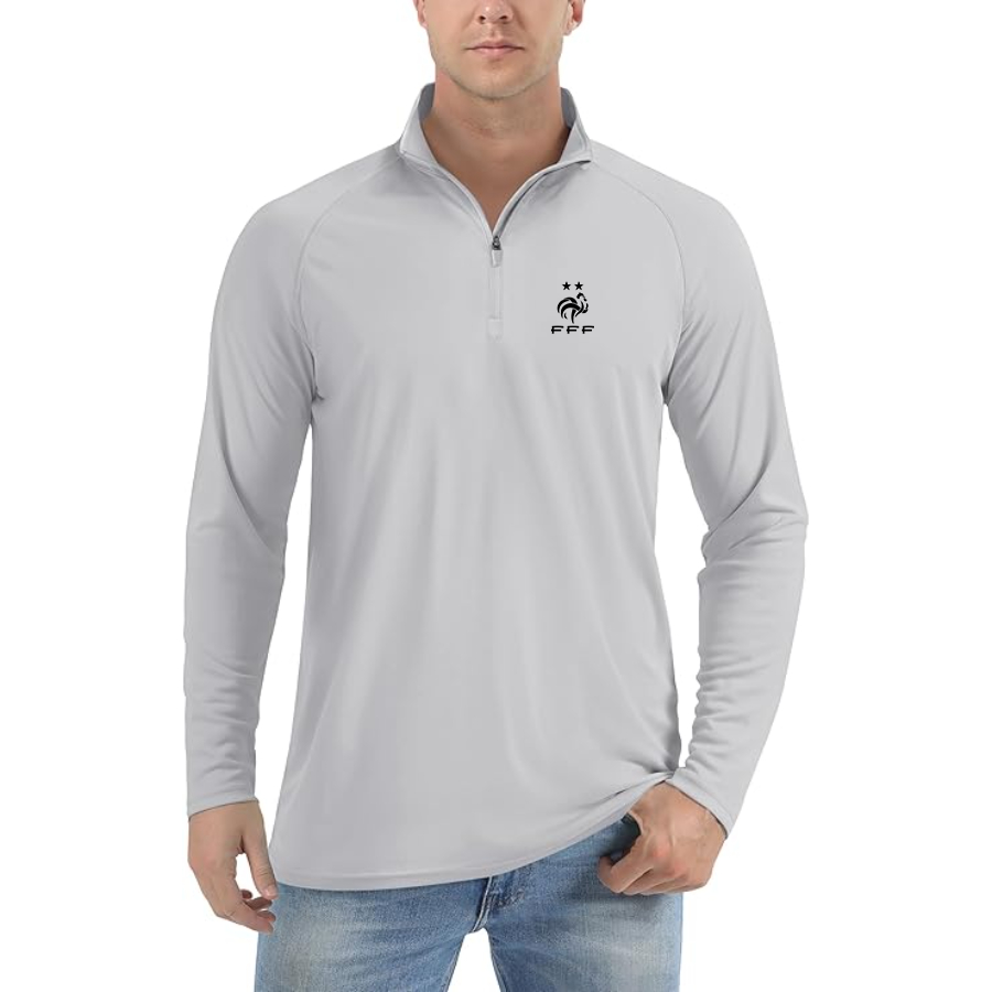 Men’s France Soccer - Lightweight Quarter-Zip Athletic Shirt – Long Sleeve Performance Wear