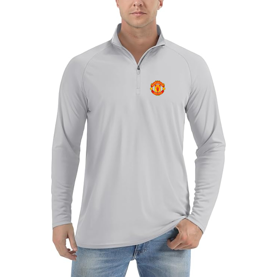 Men’s Manchester United Soccer - Lightweight Quarter-Zip Athletic Shirt – Long Sleeve Performance Wear