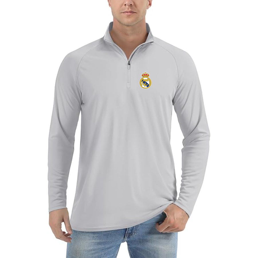Men’s Real Madrid Soccer - Lightweight Quarter-Zip Athletic Shirt – Long Sleeve Performance Wear