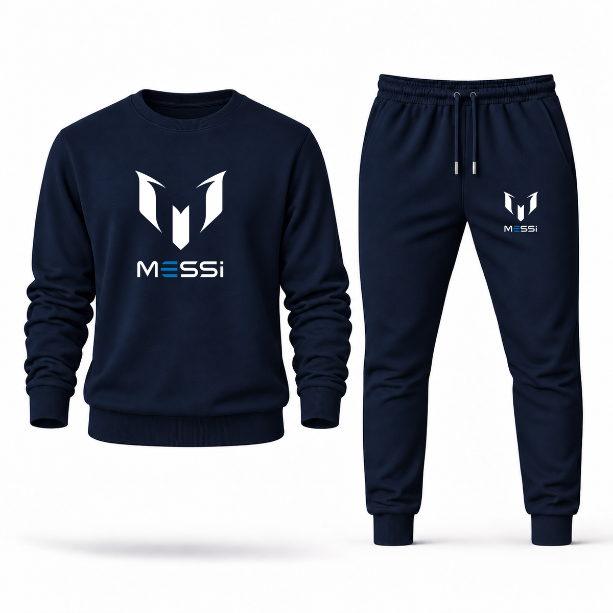 Men's Lionel Messi Air Messi Soccer Sweatshirt Joggers Set | Color: Navy | Original artwork on Drive garment
