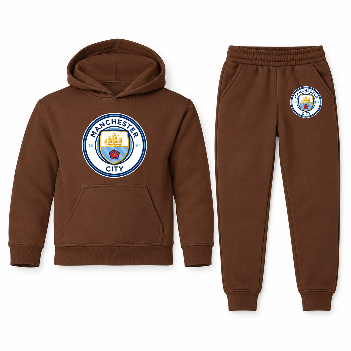 Manchester City Soccer youth hoodie jogger set, Brown, Youth Large ages 10–12