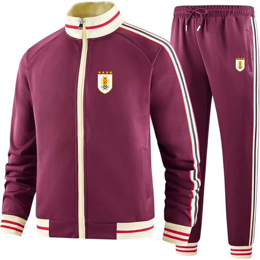 Men's Uruguay National Soccer Team - Premium Two-Piece Designer Tracksuit with Bold Striped Accents and Zippered Front - Elevated Athletic Wear