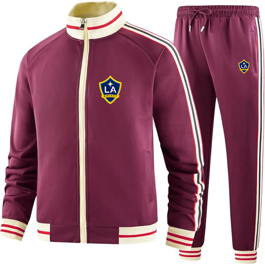 Men's LA Galaxy FC- Premium Two-Piece Designer Tracksuit with Bold Striped Accents and Zippered Front - Elevated Athletic Wear