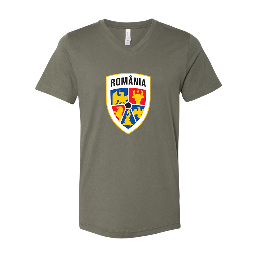 Men’s Romania National Soccer Team - BELLA + CANVAS - Jersey V-Neck Tee - 3005