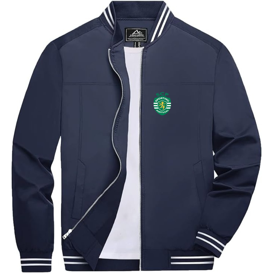Men’s Sporting CP FC Lightweight Zip-Up Bomber Jacket with Ribbed Collar and Cuffs - Versatile Casual Outerwear