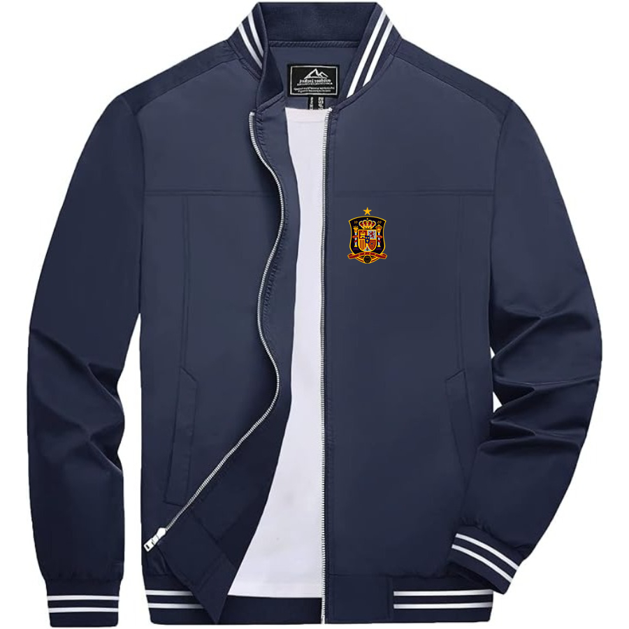 Men’s Spain National Soccer Team Lightweight Zip-Up Bomber Jacket with Ribbed Collar and Cuffs - Versatile Casual Outerwear