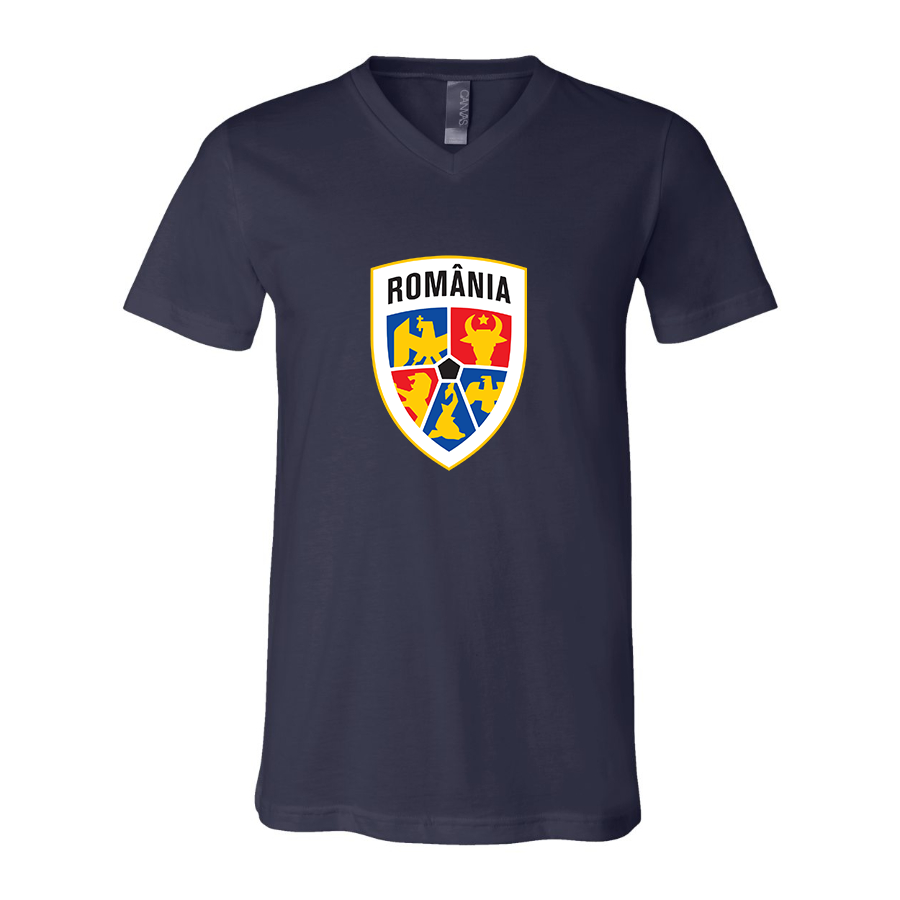 Men’s Romania National Soccer Team - BELLA + CANVAS - Jersey V-Neck Tee - 3005