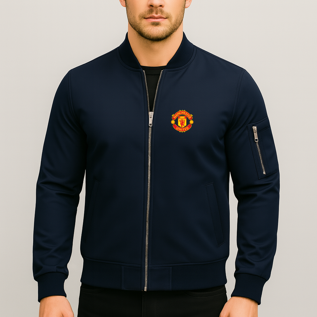 Men’s Manchester United Soccer Lightweight Bomber Jacket Windbreaker Softshell Varsity Jacket Coat