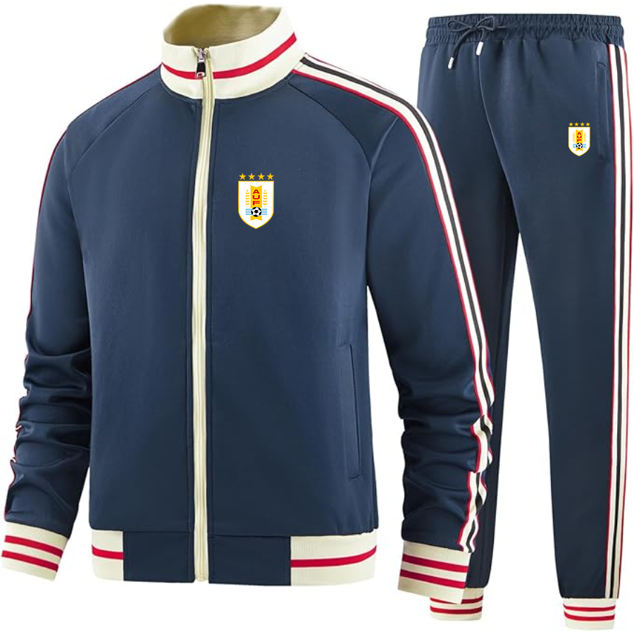 Men's Uruguay National Soccer Team - Premium Two-Piece Designer Tracksuit with Bold Striped Accents and Zippered Front - Elevated Athletic Wear