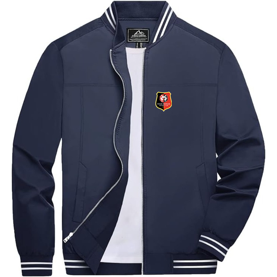Men’s Stade Rennais FC Lightweight Zip-Up Bomber Jacket with Ribbed Collar and Cuffs - Versatile Casual Outerwear