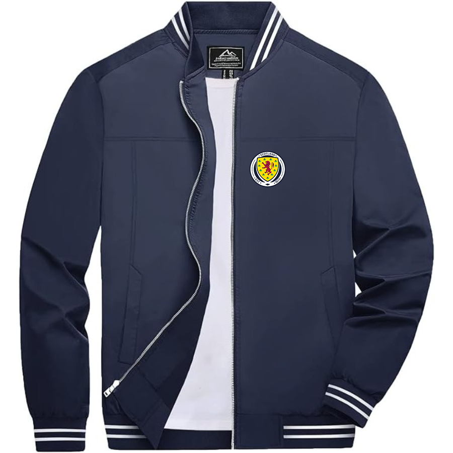 Men’s Scotland National Soccer Team Lightweight Zip-Up Bomber Jacket with Ribbed Collar and Cuffs - Versatile Casual Outerwear