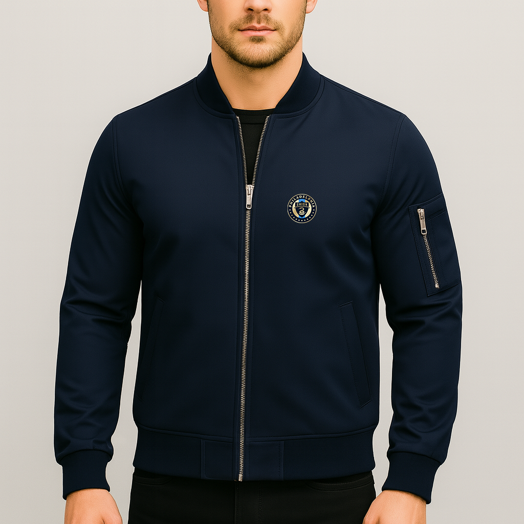 Men's Philadelphia Union FC Lightweight Bomber Jacket Windbreaker Softshell Varsity Jacket Coat