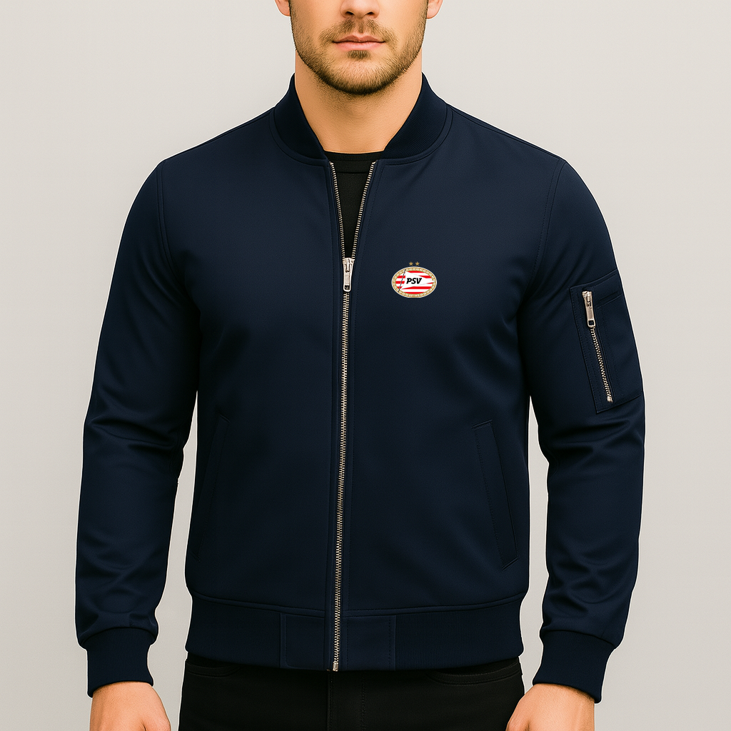 Men's PSV Eindhoven FC Lightweight Bomber Jacket Windbreaker Softshell Varsity Jacket Coat