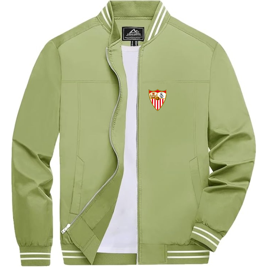 Men’s Sevilla FC Lightweight Zip-Up Bomber Jacket with Ribbed Collar and Cuffs - Versatile Casual Outerwear