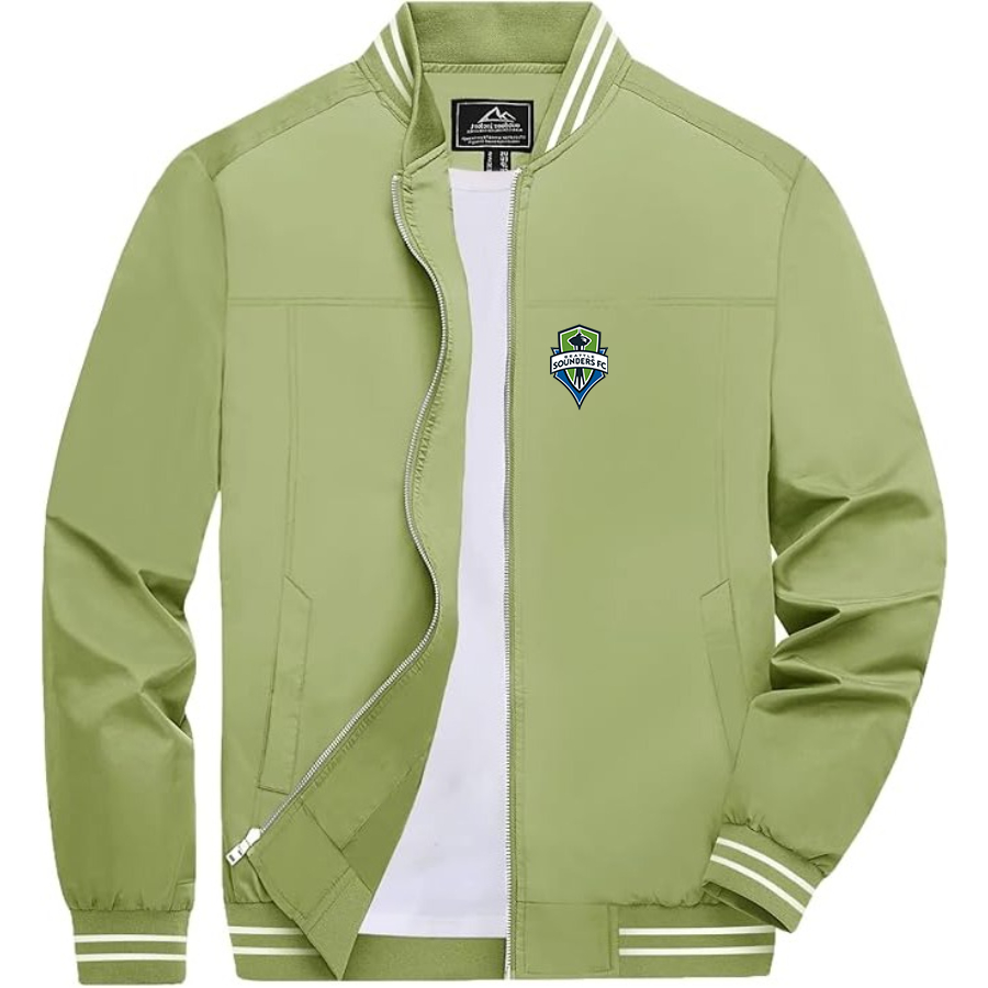 Men’s Seattle Sounders FC Lightweight Zip-Up Bomber Jacket with Ribbed Collar and Cuffs - Versatile Casual Outerwear