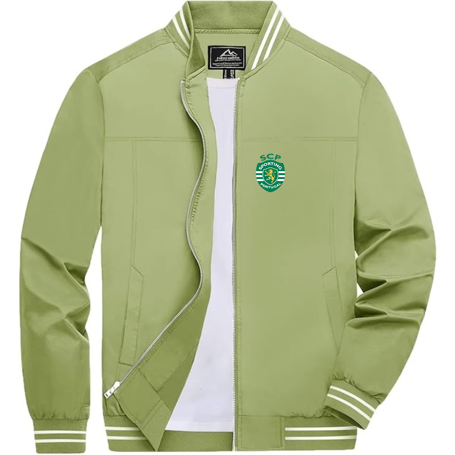 Men’s Sporting CP FC Lightweight Zip-Up Bomber Jacket with Ribbed Collar and Cuffs - Versatile Casual Outerwear