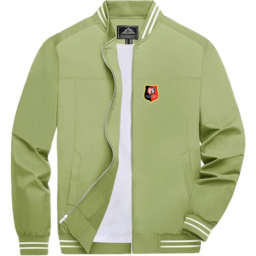 Men’s Stade Rennais FC Lightweight Zip-Up Bomber Jacket with Ribbed Collar and Cuffs - Versatile Casual Outerwear