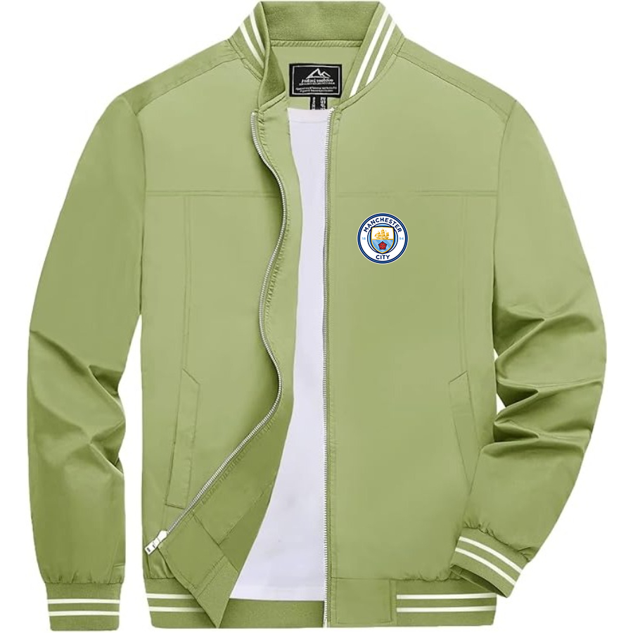 Men’s Manchester City Soccer - Lightweight Zip-Up Bomber Jacket with Ribbed Collar and Cuffs - Versatile Casual Outerwear