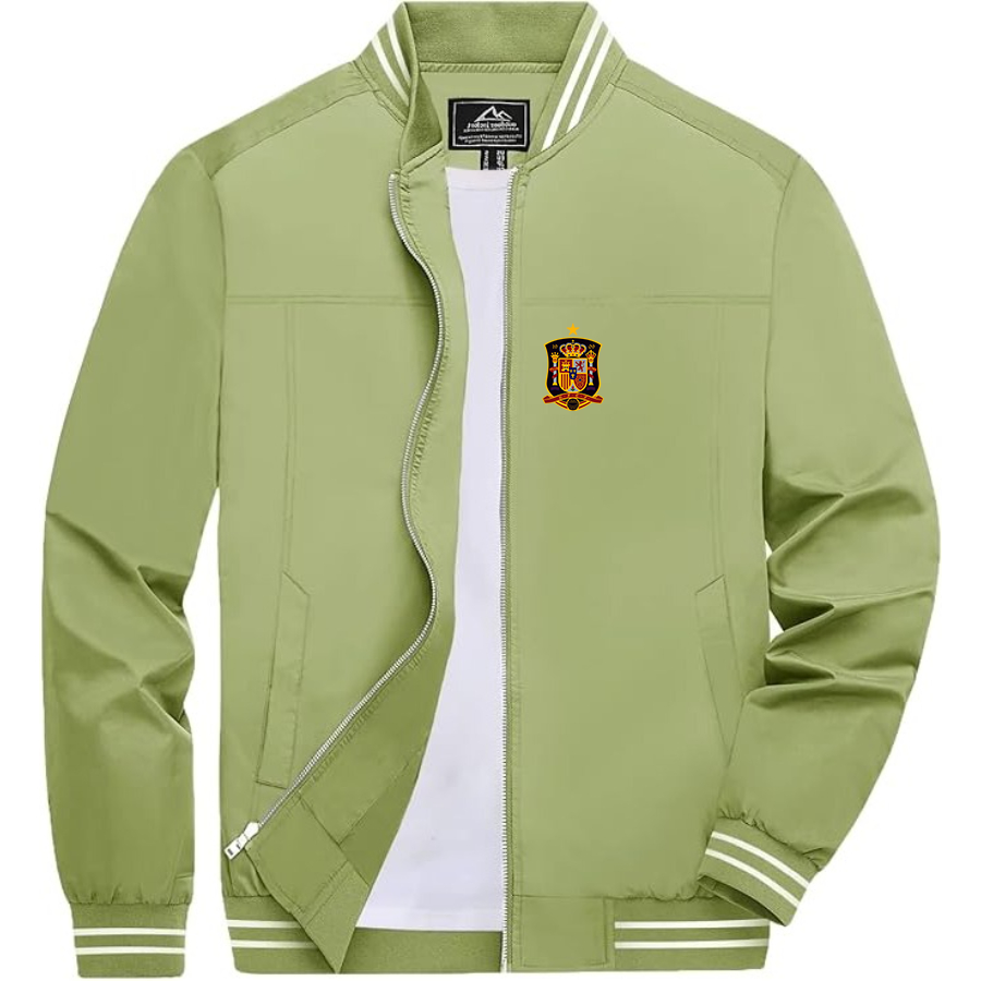 Men’s Spain National Soccer Team Lightweight Zip-Up Bomber Jacket with Ribbed Collar and Cuffs - Versatile Casual Outerwear
