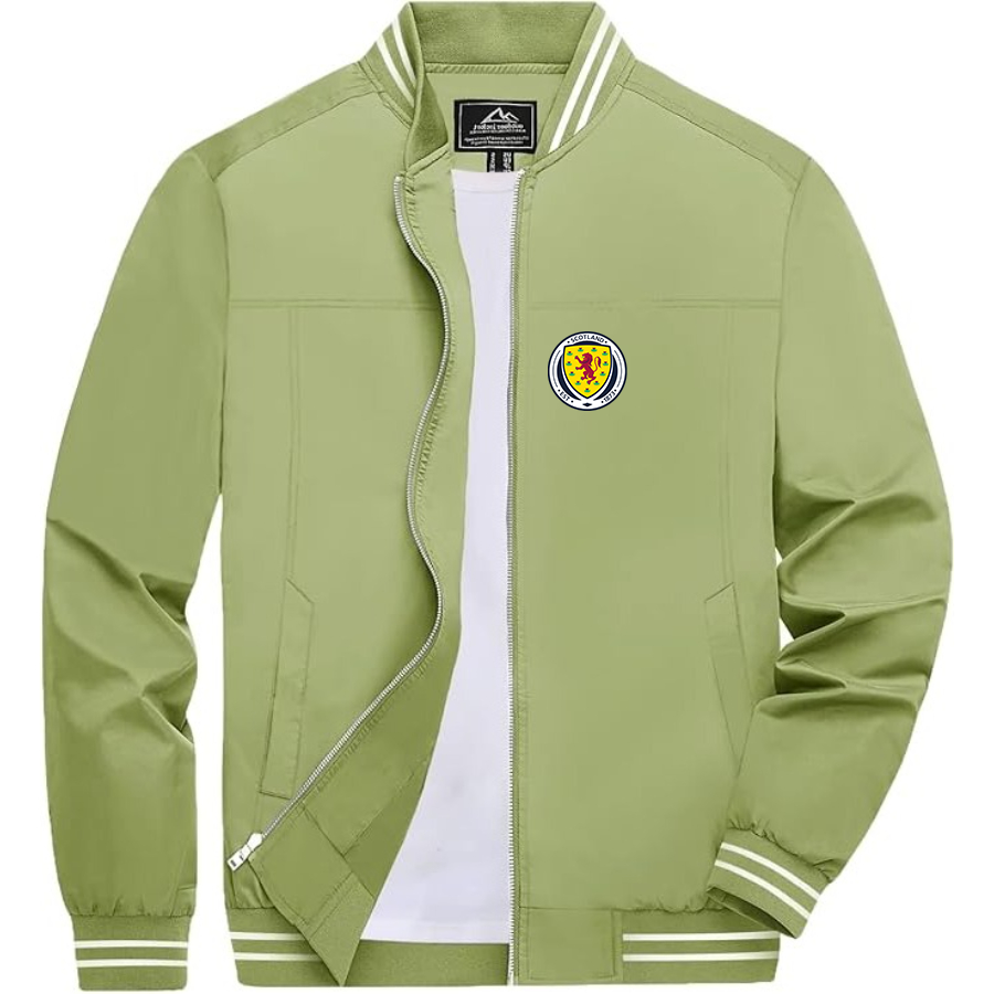 Men’s Scotland National Soccer Team Lightweight Zip-Up Bomber Jacket with Ribbed Collar and Cuffs - Versatile Casual Outerwear