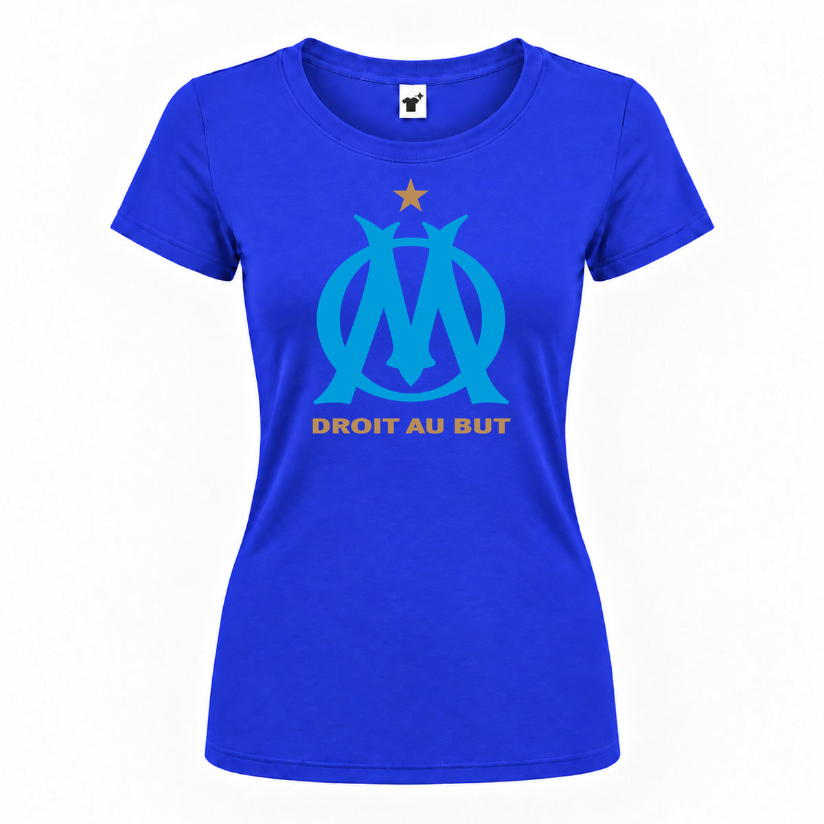 Women's Olympique de Marseille FC Round Neck T-Shirt — Royal Blue — original logo on current Drive garment