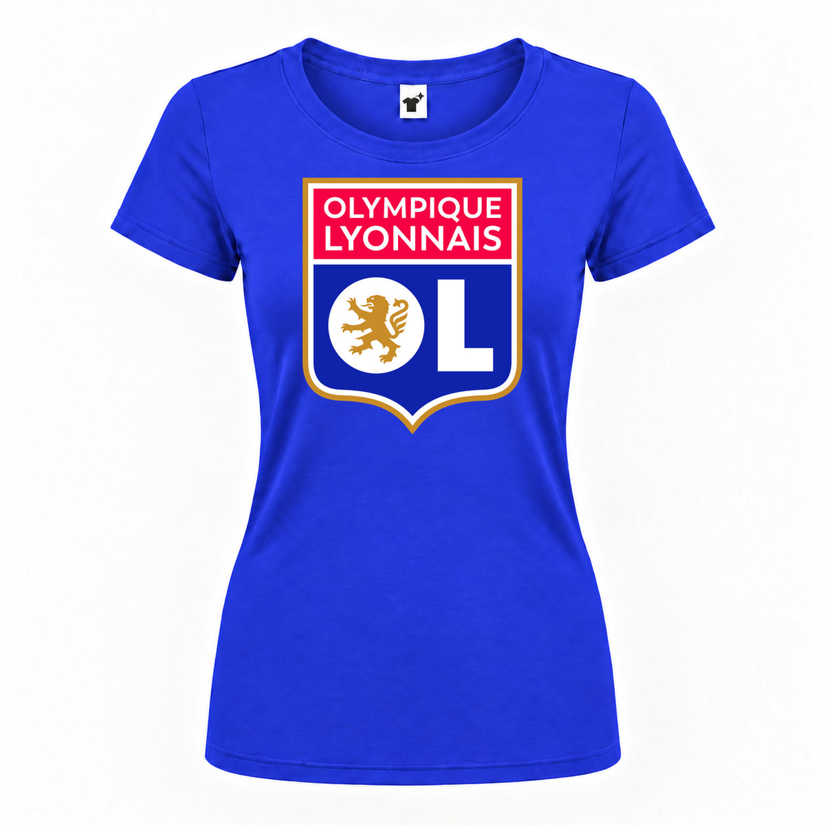 Women's Olympique Lyonnais FC Round Neck T-Shirt — Royal Blue — original logo on current Drive garment