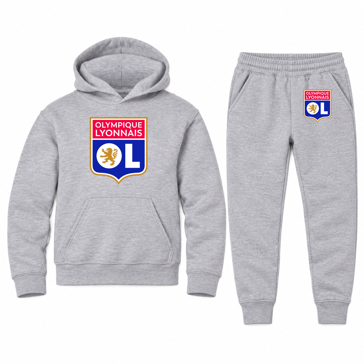 Olympique Lyonnais FC youth hoodie jogger set, Sports Grey, Youth Large ages 10–12