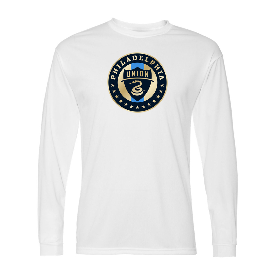 Men's Philadelphia Union FC Performance Long Sleeve T-Shirt | Color: White | Original artwork on Drive garment
