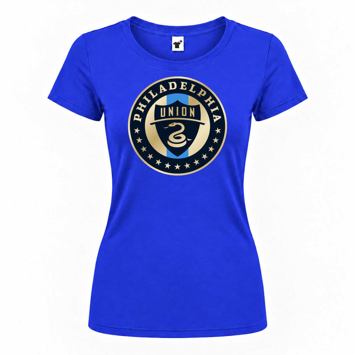 Women's Philadelphia Union FC Round Neck T-Shirt — Royal Blue — original logo on current Drive garment