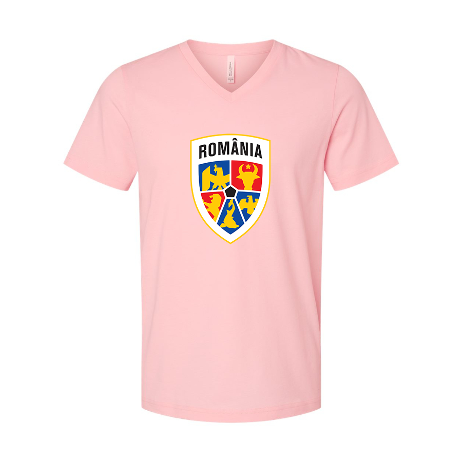 Men’s Romania National Soccer Team - BELLA + CANVAS - Jersey V-Neck Tee - 3005
