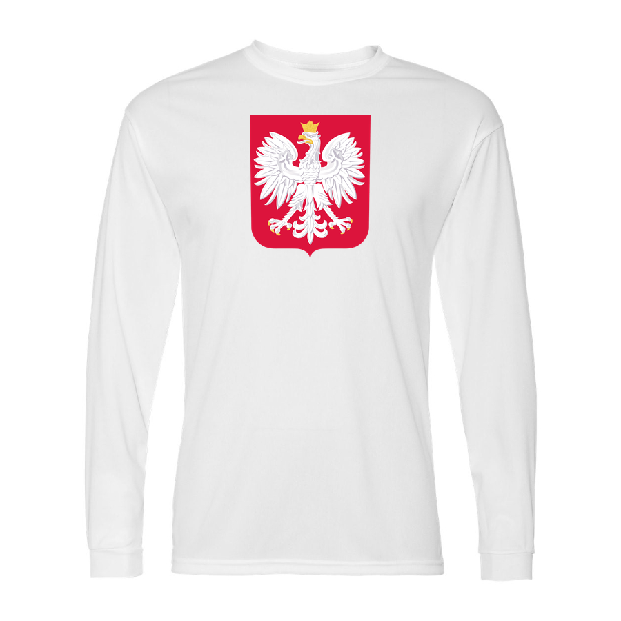 Men's Poland National Soccer Team Performance Long Sleeve T-Shirt | Color: White | Original artwork on Drive garment