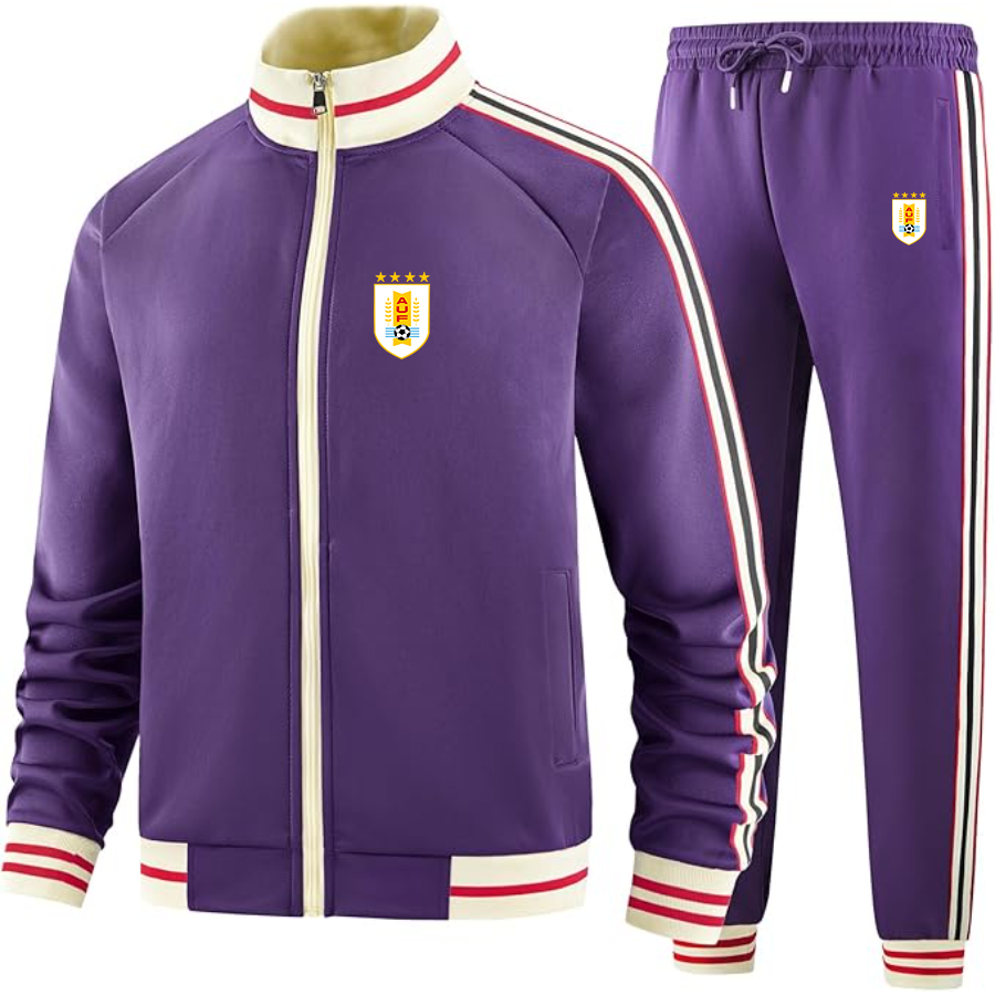 Men's Uruguay National Soccer Team - Premium Two-Piece Designer Tracksuit with Bold Striped Accents and Zippered Front - Elevated Athletic Wear