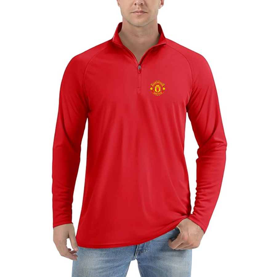 Men’s Manchester United Soccer - Lightweight Quarter-Zip Athletic Shirt – Long Sleeve Performance Wear