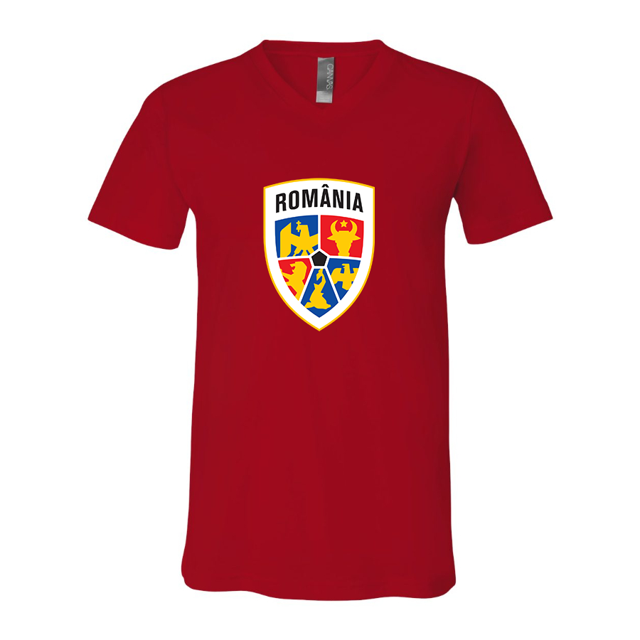 Men’s Romania National Soccer Team - BELLA + CANVAS - Jersey V-Neck Tee - 3005