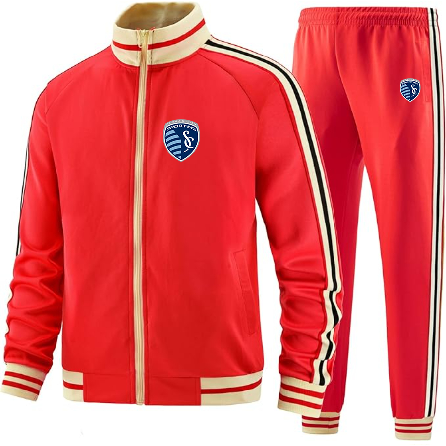 Men's Sporting Kansas City FC - Premium Two-Piece Designer Tracksuit with Bold Striped Accents and Zippered Front - Elevated Athletic Wear