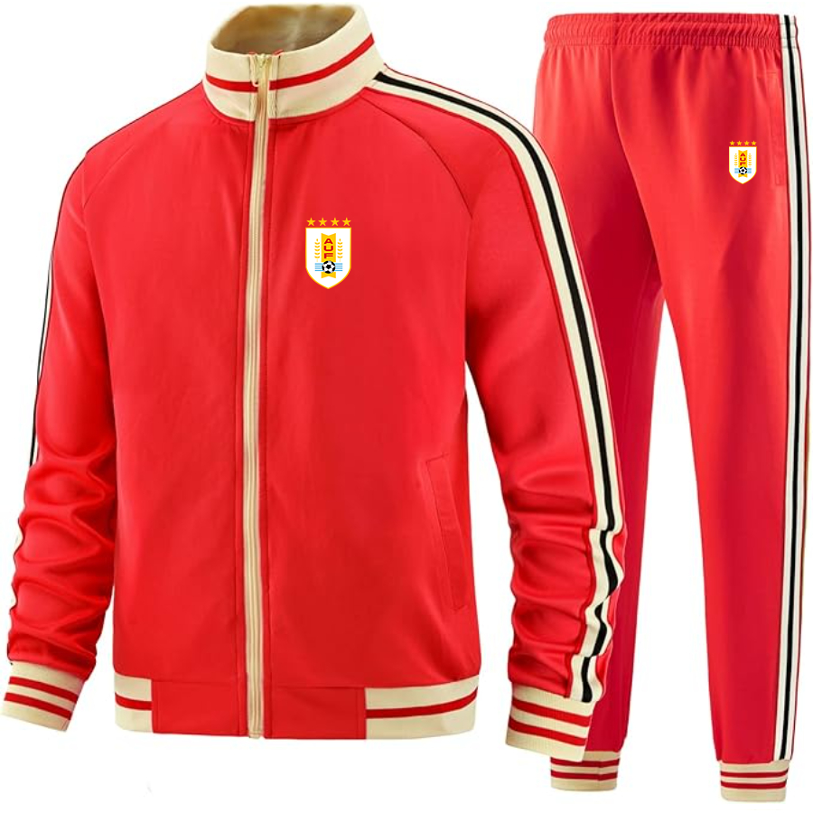 Men's Uruguay National Soccer Team - Premium Two-Piece Designer Tracksuit with Bold Striped Accents and Zippered Front - Elevated Athletic Wear