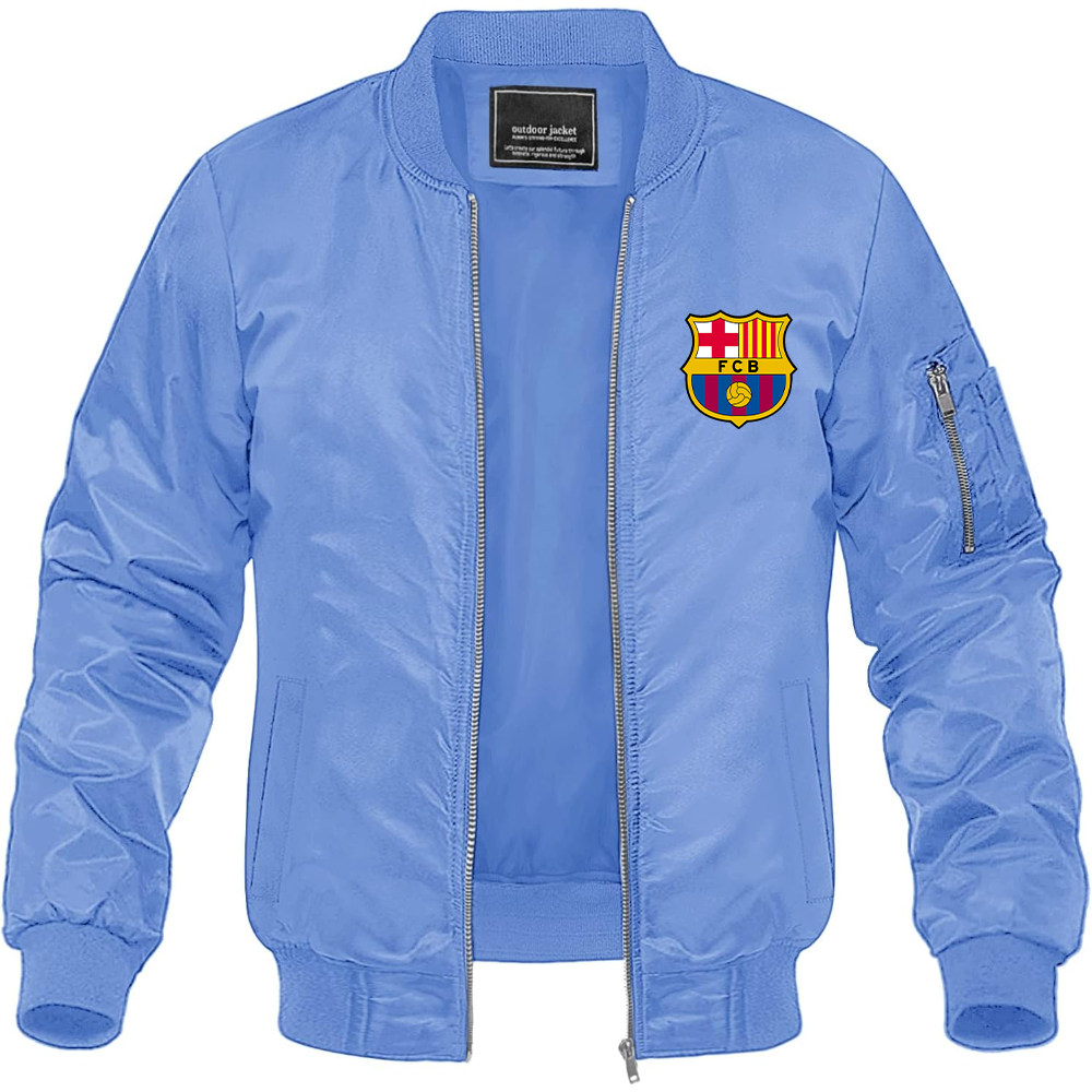 Men's F.C. Barcelona Soccer Lightweight Bomber Jacket Windbreaker Softshell Varsity Jacket Coat